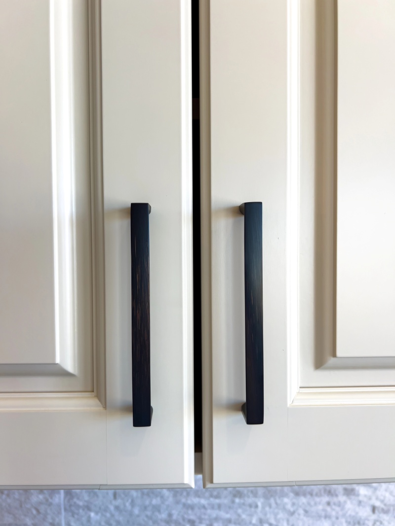 Close View Shows Double Cabinet Doors Black Handles Modern Interior Ne