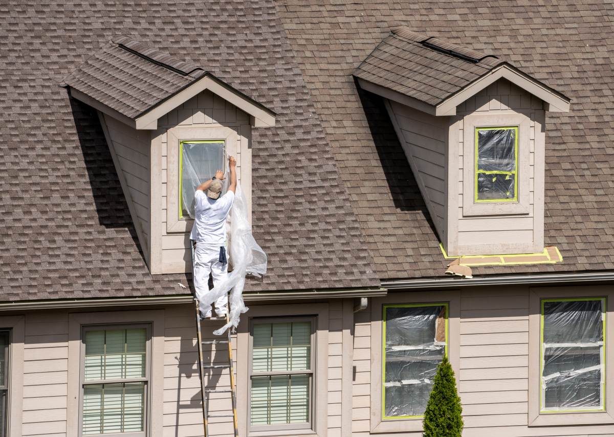 Masking Tape Holding Plastic Covering Place Windows Prior Spraying Pai