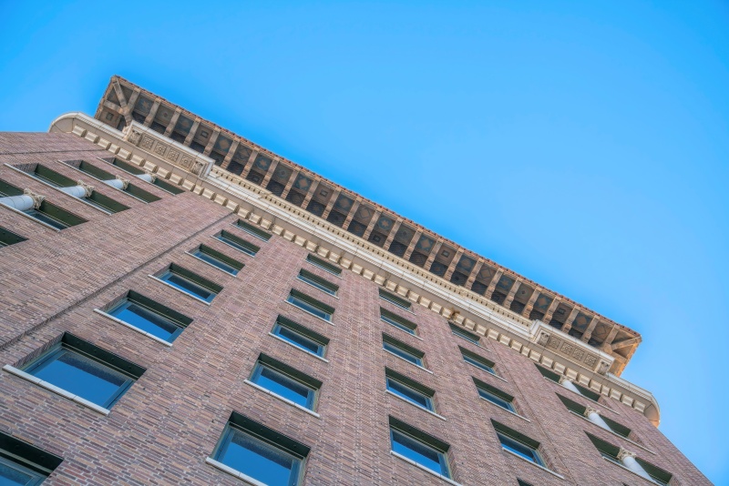 Highrise Building Exterior Blue Sky Background Tucson Arizona Modern A