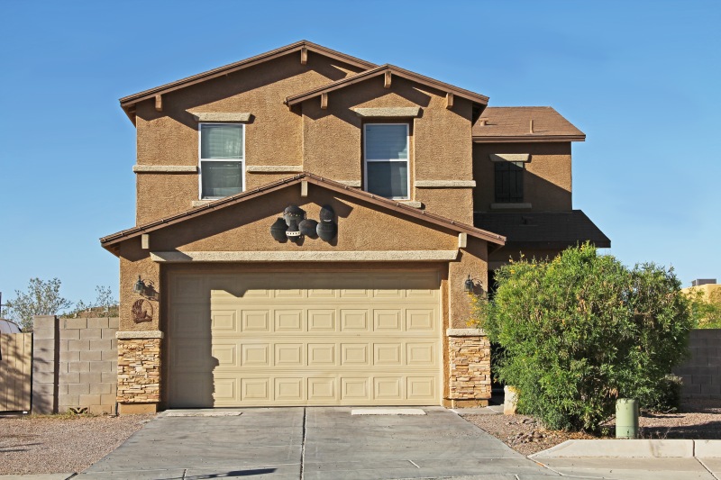 New Two Story Tan Brown Stucco Home Tucson Arizona Usa Beautiful Blue