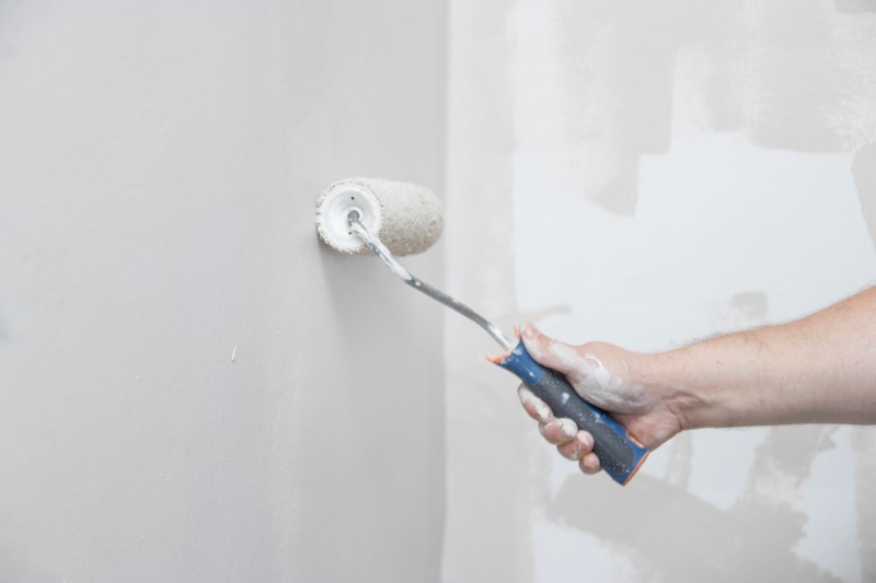 Man Roller Painting Wall Close House Paint Roller Home Repairs Family