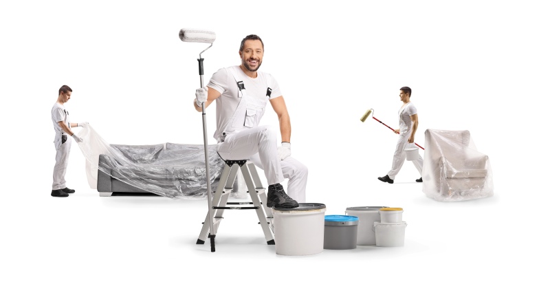 Team Painters Getting Ready Work Isolated White Background