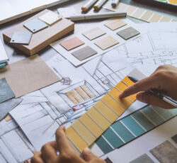 Architect,designer,interior,creative,working,hand,drawing,sketch,plan,blueprint